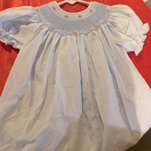 GORGEOUS smocked blue dress- worn once- sized 18 mo